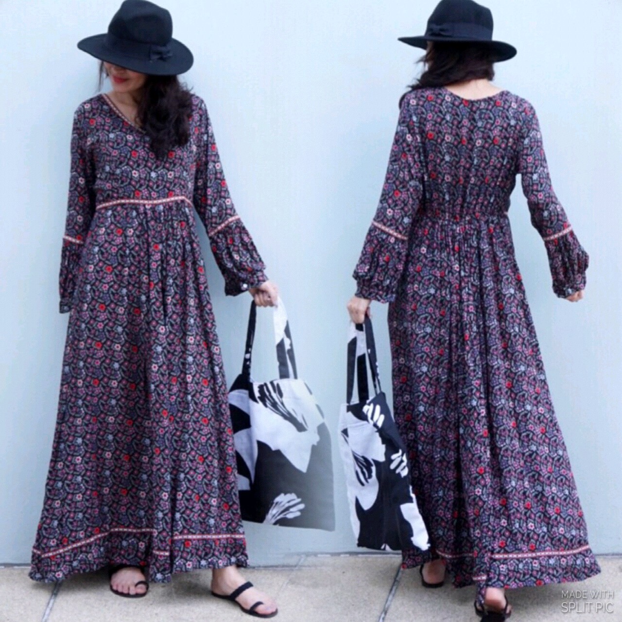 เดรสยาวสไตล์โบฮีเมียน(bohemian )เนื้อผ้าสปันใส่สบายไม่ร้อนแน่นอนค่ะ ลายผ้าเป็นลายดอกไม้เล็กๆน่ารัก