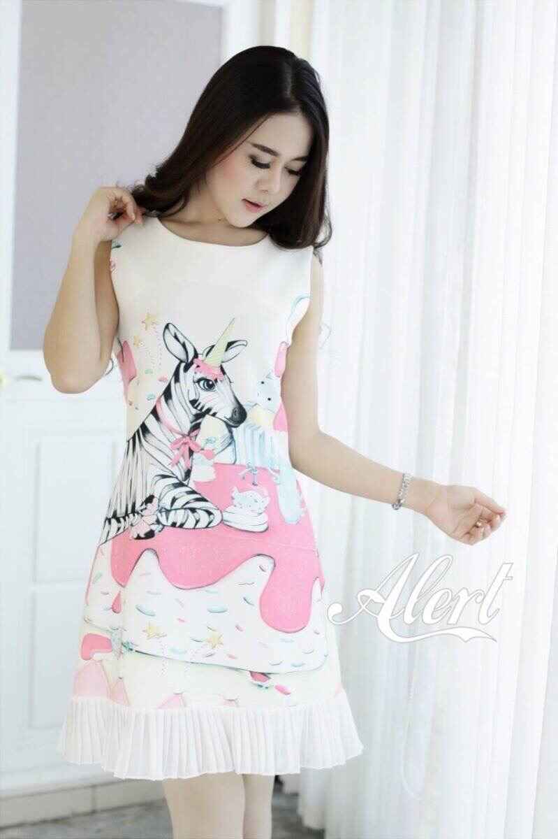 เดรสผ้าพิมพ์ ลายม้าลายน่ารักหวานๆ