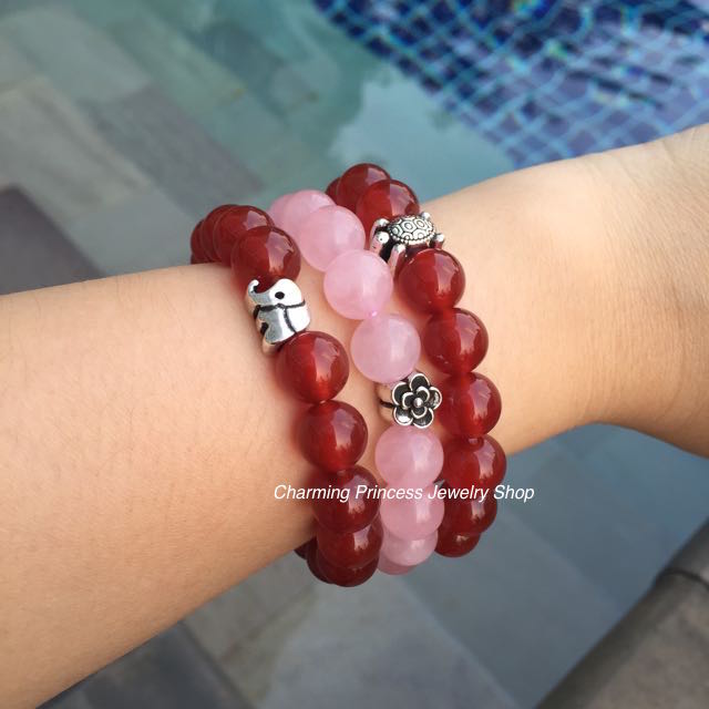 Rose Quartz โรสควอตซ์ 10 มม หินแห่งความเมตตา นำความรักมาให้ ประดับกุหลาบเงินแท้