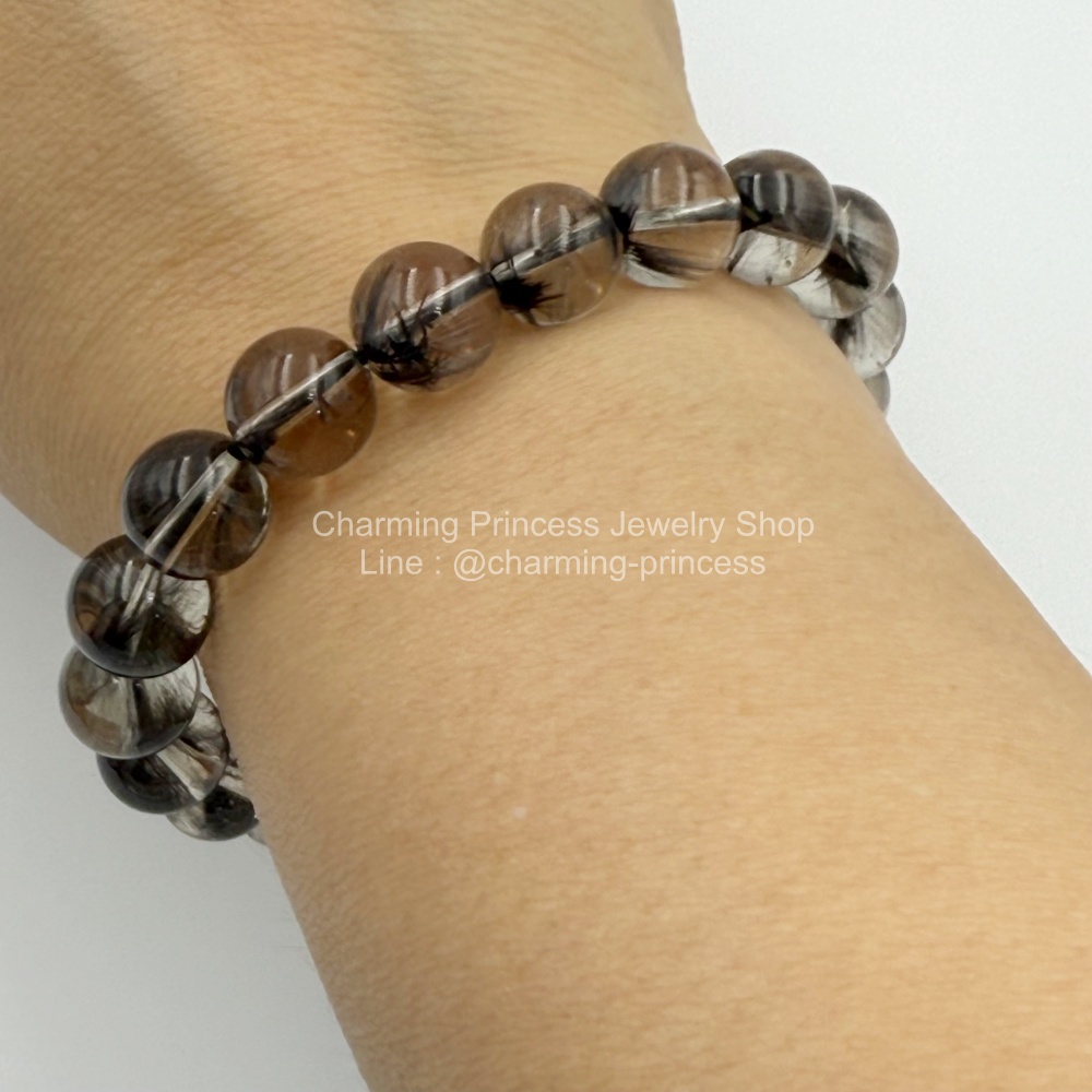 Black Phantom Quartz แฟนธ่อมควอตซ์สีดำ 10 mm *Rare Stone หินที่หายากมากๆ*