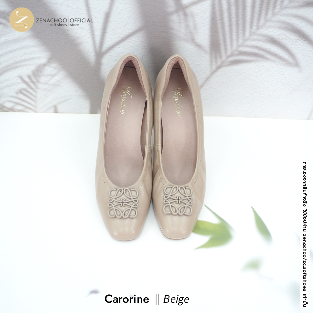 ทรงปกติ:เปลี่ยนไซส์ได้-ไม่รับคืน รุ่นขายดี Zenachoo Carorine สูง 2 นิ้ว รองเท้าหนังแกะแท้ หัวตัดหน้ากว้าง