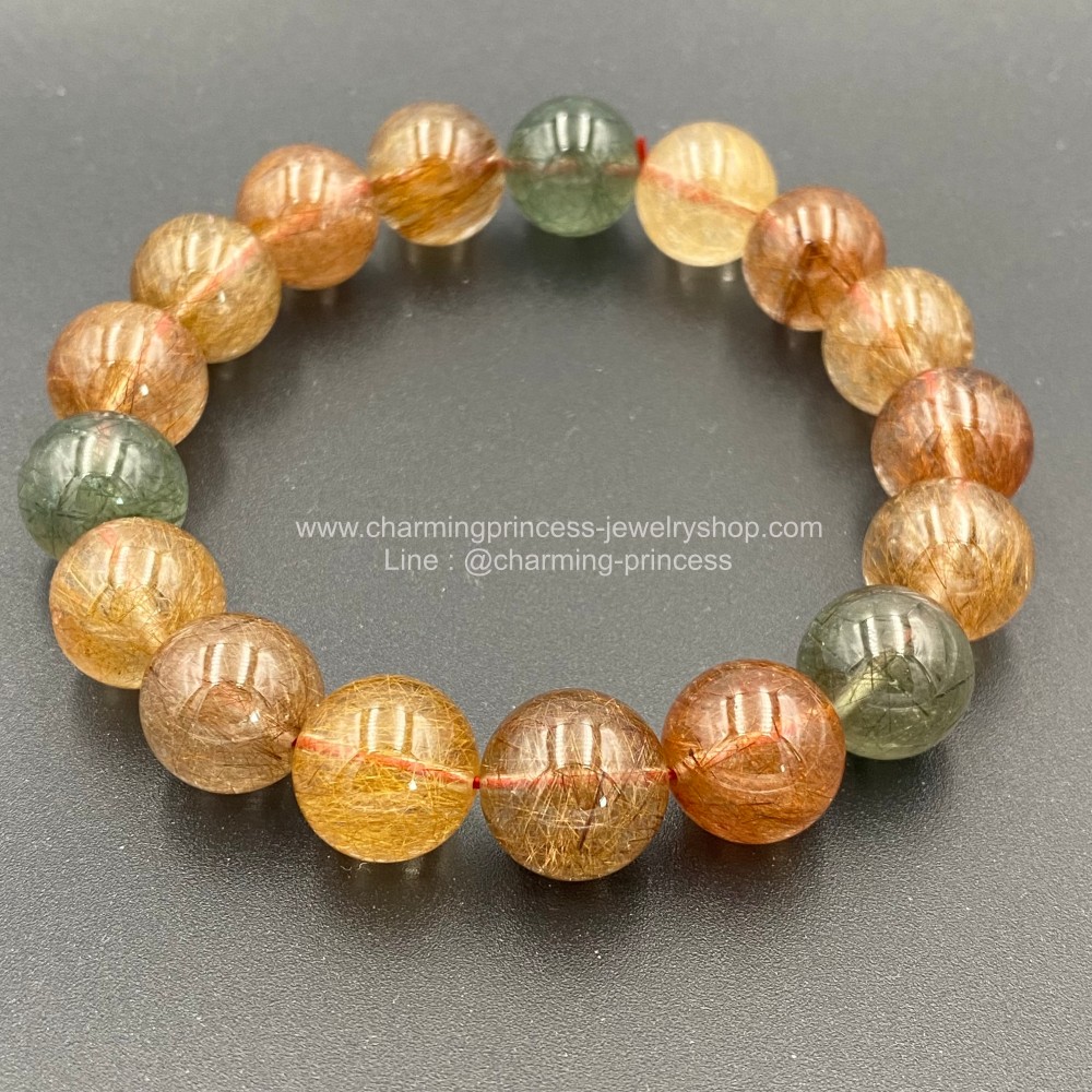 Rutillated Quartz (Multi Color) ไหมรวมสี 13 มม AAA ราชามหาโชค เด่นเรื่องความมั่งคั่งและร่ำรวย หินเรียกทรัพย์รับโชค