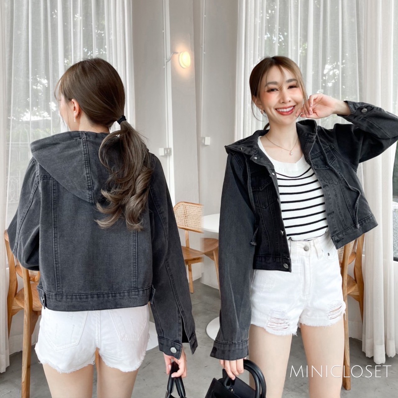 เสื้อยีนส์มีฮู้ด แจ็คเก็ตยีนส์ผู้หญิง