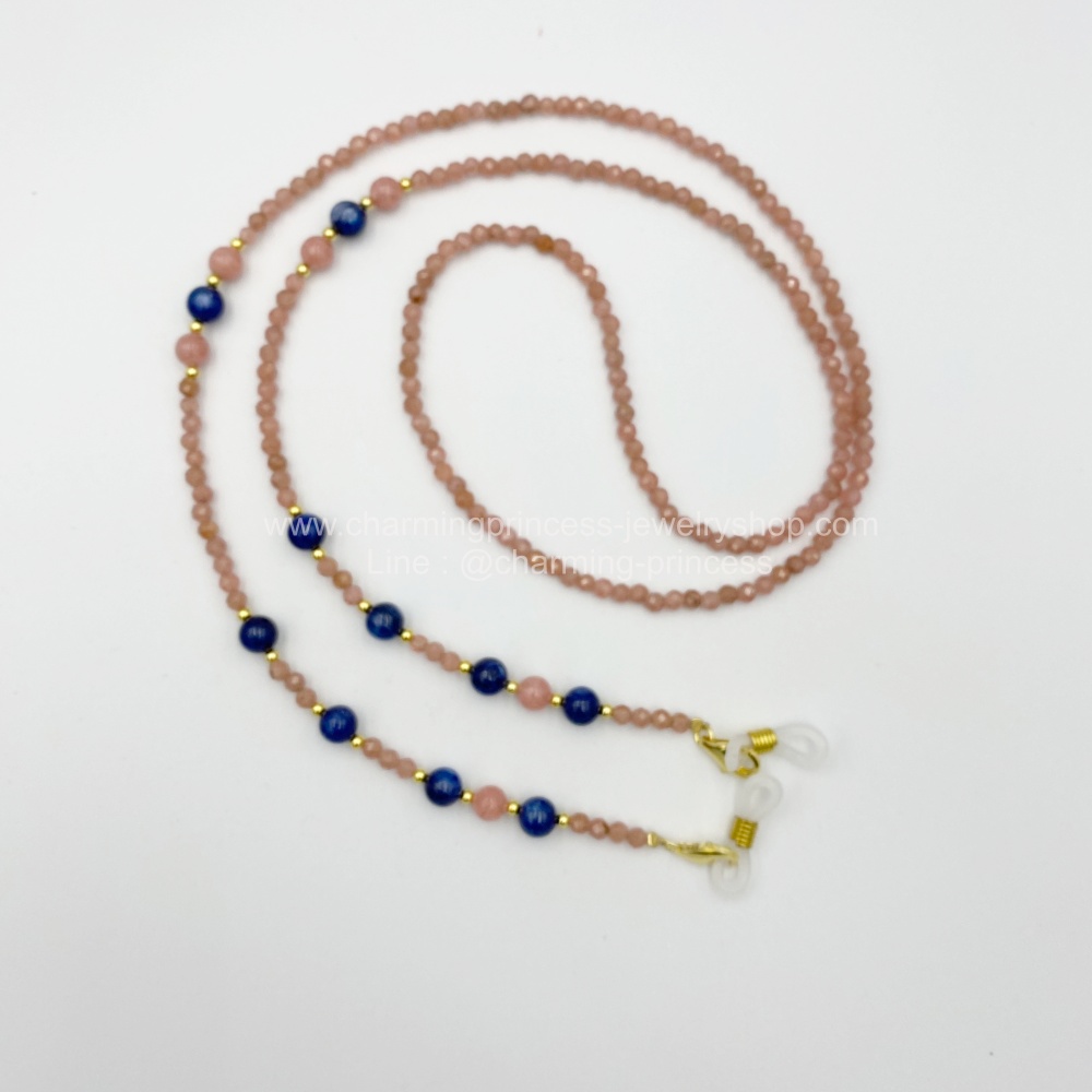 Rhodocrosite โรโดโครไซต์ หินดึงดูดรัก เสริมด้วย Kyanite Kyanite ไคยาไนท์ ช่วงส่งเสริมในเรื่องสติและปัญญา ให้คุณทำเรื่องที่ยากได้อย่างไร้อุปสรรคสายคล้องแมส สายคล้องแว่นตา หินนำโชค