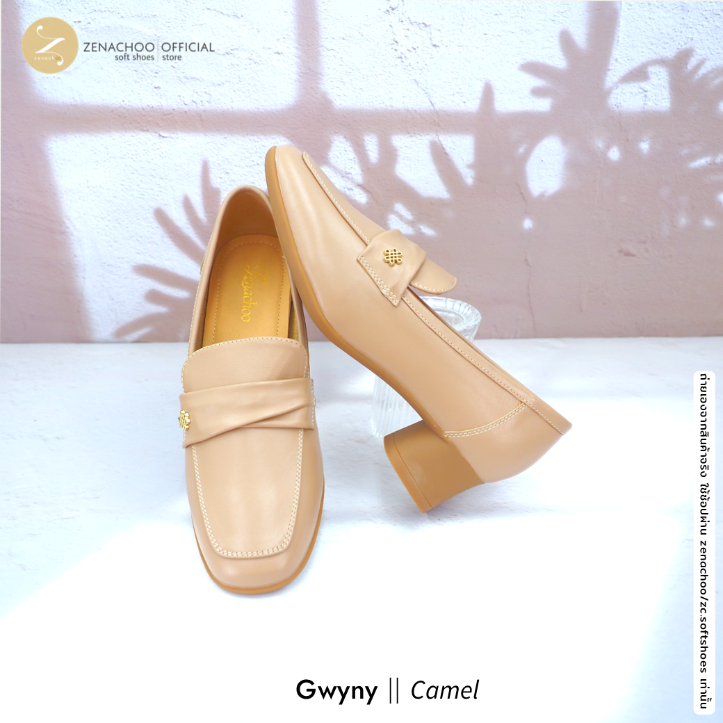 ทรงปกติ เปลี่ยนไซส์ได้-ไม่รับคืน พื้นยางนิ่ม เพื่อสุขภาพ Zenachoo Gwyny สูง 2 นิ้ว รองเท้าหนังแกะแท้ ใส่สบายมาก