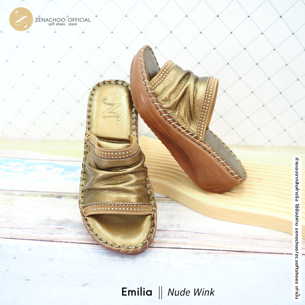 ทรงปกติ เปลี่ยนไซส์ได้ ไม่รับคืน Zenachoo รองเท้าสุขภาพ รุ่น Emilia สูง 2 นิ้วหนังแท้ รุ่นขายดี