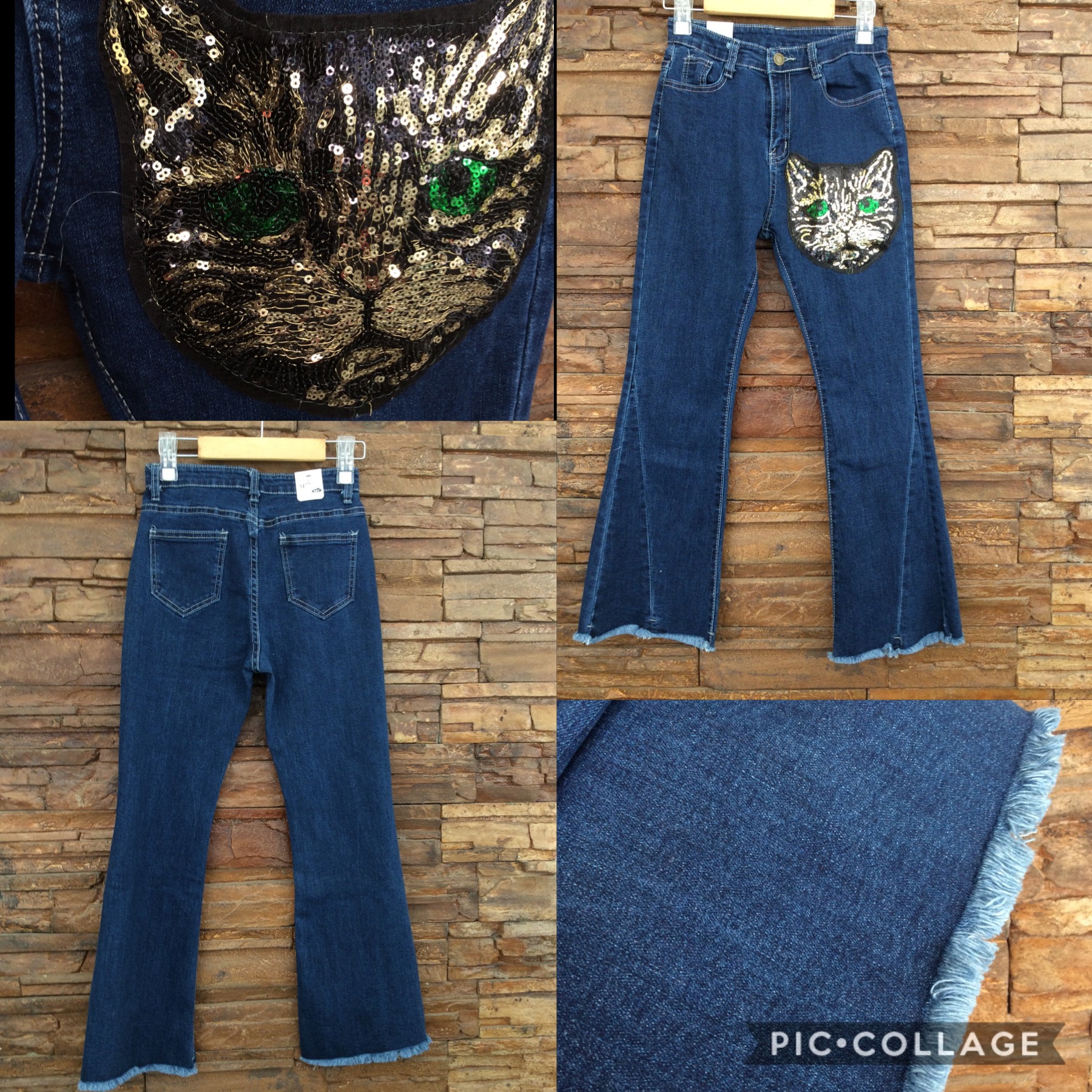 ชุดเซ็ท2ชิ้น ชุดเสื้อยืดกางเกงยีนสลายหน้าแมว