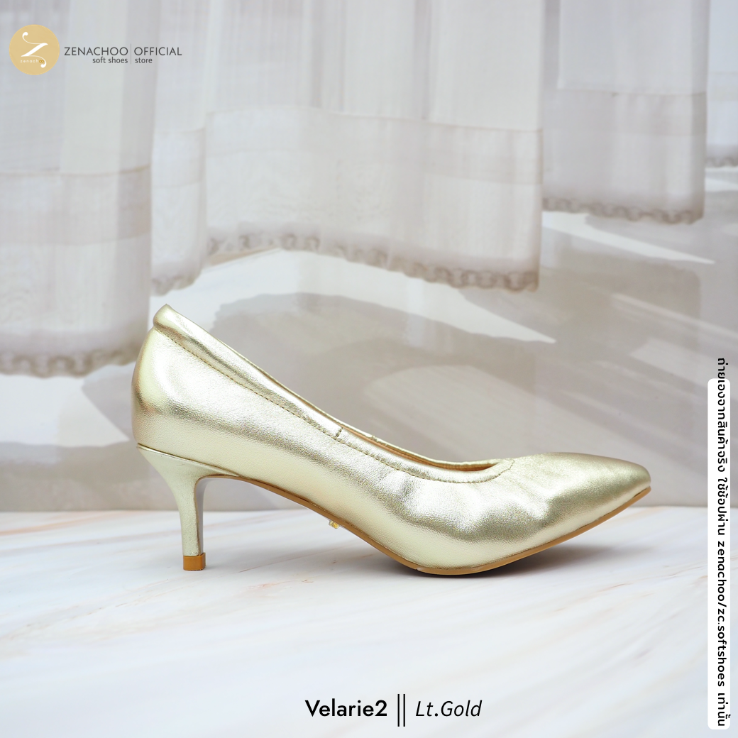 ทรงปกติ เปลี่ยนไซส์ได้-ไม่รับคืน รุ่นขายดี Zenachoo Velarie2 สูง 2 นิ้ว สี Gold รองเท้าหนังแกะแท้ หัวแหลมหน้ากว้าง