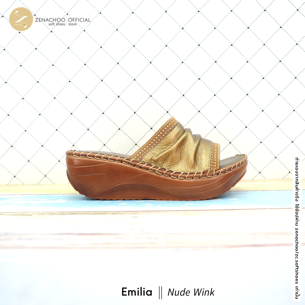 ทรงปกติ เปลี่ยนไซส์ได้ ไม่รับคืน Zenachoo รองเท้าสุขภาพ รุ่น Emilia สูง 2 นิ้วหนังแท้ รุ่นขายดี