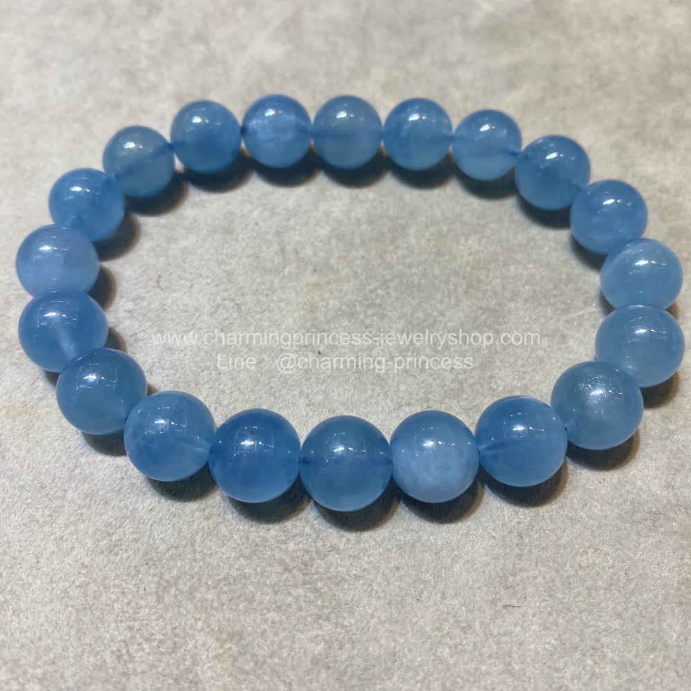 Aquamarine อความารีน 10 มม AAA+ หินประจําเดือนเกิดของคนราศีมีน เป็นของขวัญของความห่วงใย