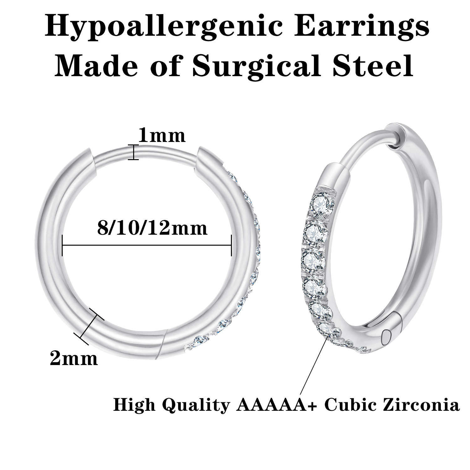 ต่างหูสำหรับผิวแพ้ง่าย Crystal hoop (Stainless)_ET008