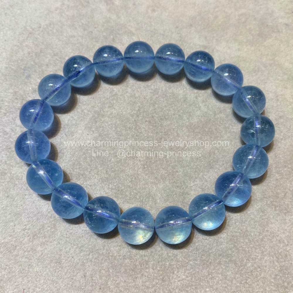 Aquamarine อความารีน 10 มม AAA++ หินประจําเดือนเกิดของคนราศีมีน เป็นของขวัญของความห่วงใย สำเนา