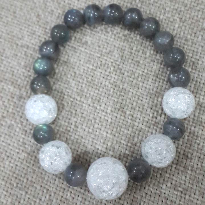 Labradorite ลาบราดอไรต์ 8mm ความคิดสร้างสรรค์ แก้ปัญหา ลดน้ำหนัก และ ไอซ์ควอตซ์ Ice Quartz ชำระล้างพลังด้านลบ