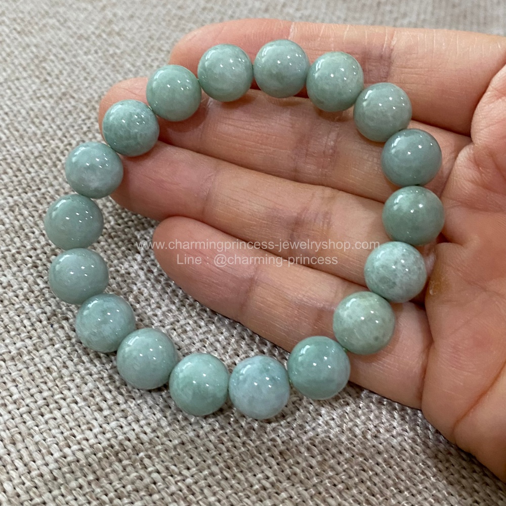 Burmese Jade หยกพม่า 10 มม AAA เจริญรุ่งเรือง ก้าวหน้า อายุยืน เนื้อเนียนสวยสีเขียวเข้ม