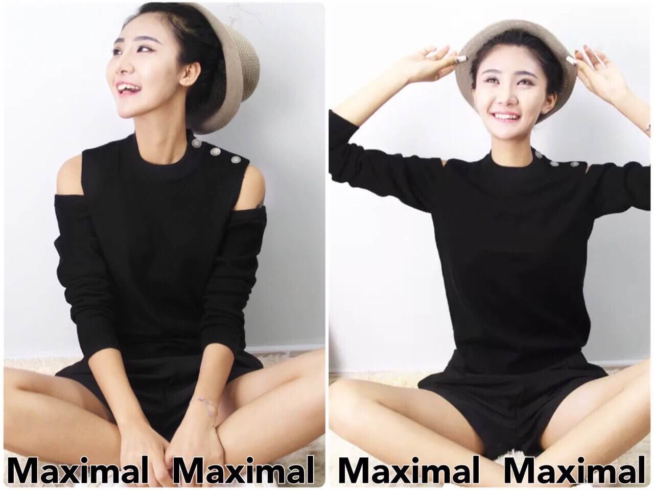 Valentinoเสื้อนิตติ้งแขนยาวเว้าหัวไหล่แต่งกระดุมเงิน