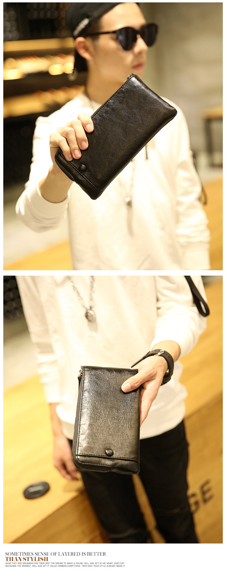 พร้อมส่ง กระเป๋าสตางค์ใบยาวผู้ชาย ใส่บัตรได้เพียบ ปิดด้วยซิป แฟขั่นเกาหลี รหัส Man-QB117-7 สีดำ 1 ใบ