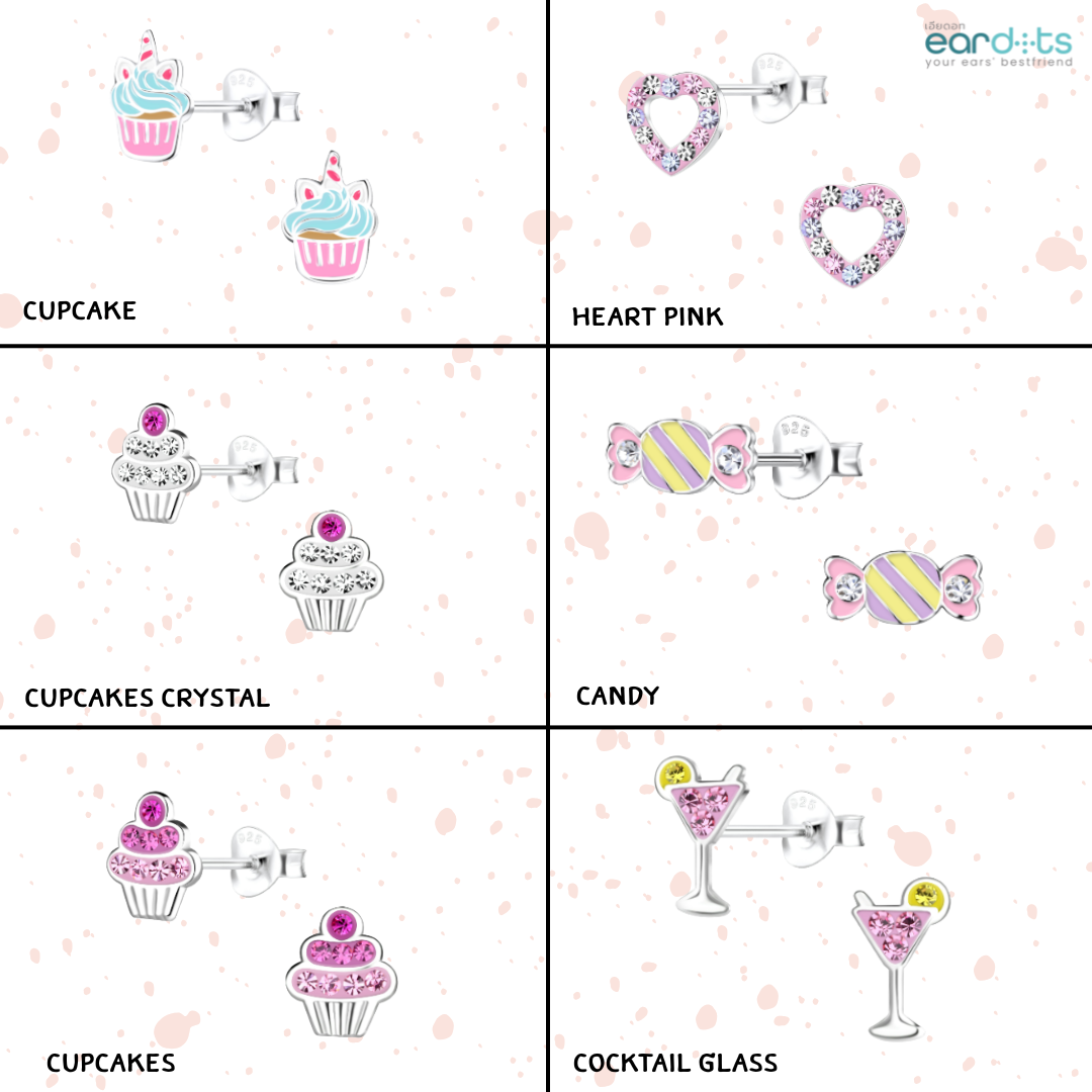 “เช็คสินค้าทัก line ก่อนโอนนะคะ”ต่างหูเงินแท้ 92.5% สำหรับเด็ก หมวดของกิน ผิวแพ่ง่าย พร้อมแป้นตันสีชมพู ไม่ทิ่มหลังหู_ES0052