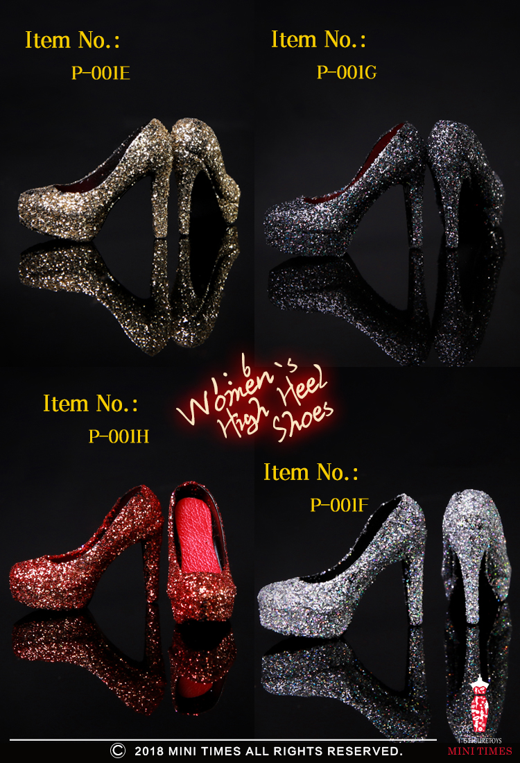 Mini Times toys P-001 Sequined gold silk crystal high heels