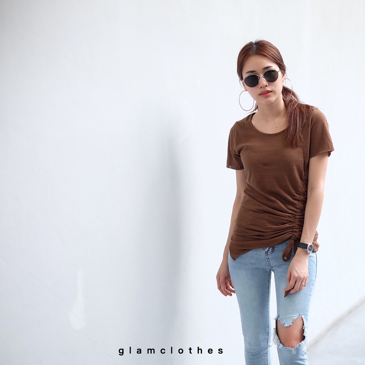 เสื้อยืดคอวีสีพื้น