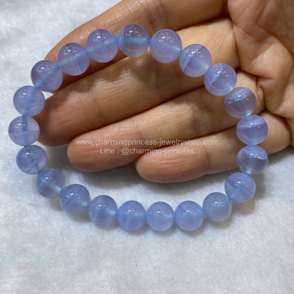 Blue Lace Agate 10 mm AAA+ บลูเลสอาเกต 10 มม ใจเย็น สงบ หลับสบาย สวย ใส สะอาด