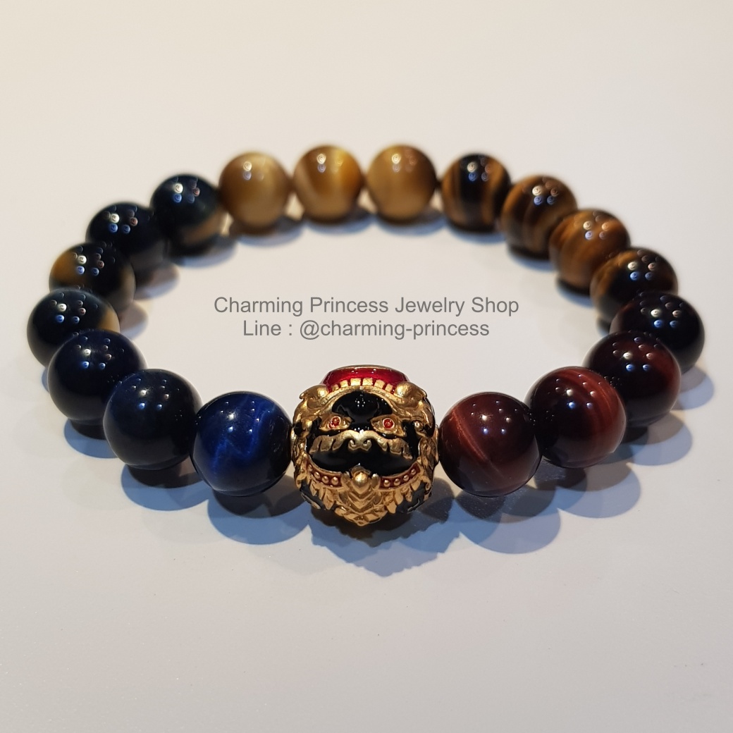 ลูกอมพระราหูนอโม ศรีวิชัย เนื้อสัมฤทธิ์ชุบทอง ลงยาสีดำแดง พลิกหนุนดวงชะตาราศีกลับร้ายกลายเป็นดี เสริมดวงหนุนดวงชะตา เสริมฐานะและเสริมเป็นความมงคลต่างๆในชีวิต และ ป้องกันภยันตราย ร้อยพร้อม 5 พยัคฆราช Tiger Eye Multi Colors หินตาเสือครบทุกสี 10 มม