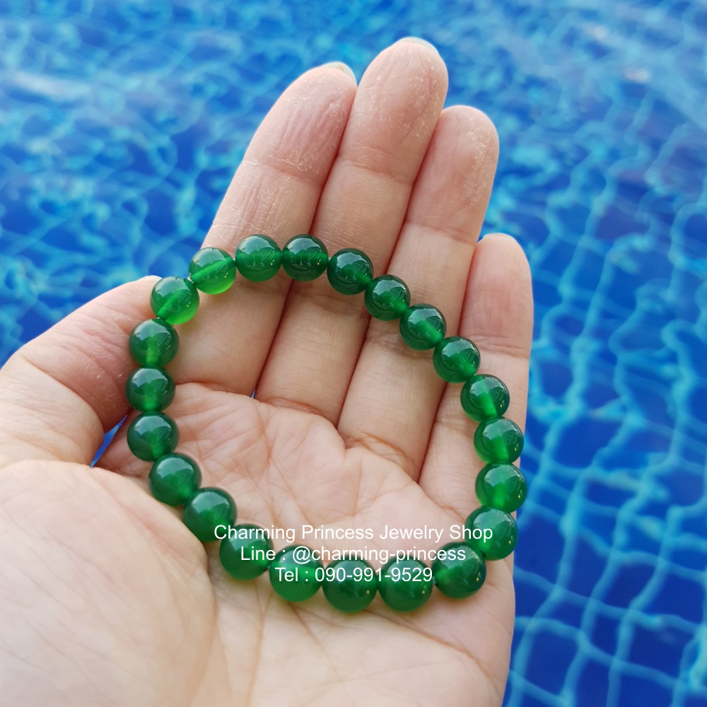 Green Agate อาเกต สีเขียว 8 มม สงบ ผ่อนคลาย ความร่ำรวย และ มีพลัง