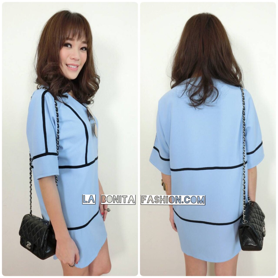 • Miami Bay Dress เดรสผ้าเนื้อทรายตัดขอบริบบิ้นดำค่ะ