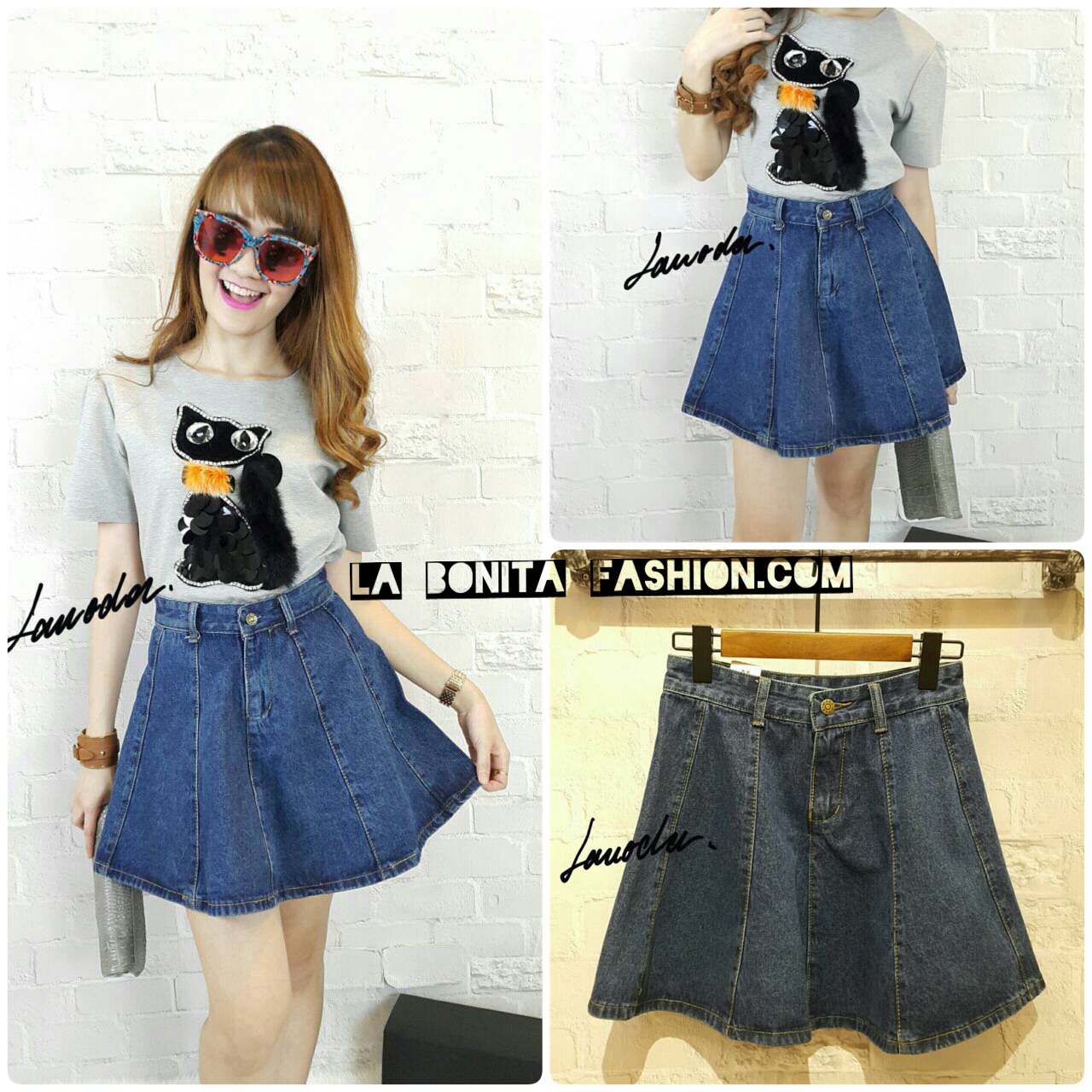 Skirt Jean Denim กระโปรงยีนส์กระดุมหน้า งานตัดต่อด้วยผ้า 9 ชิ้น ทำให้ pattern ออกมาน่ารักมาก ๆ