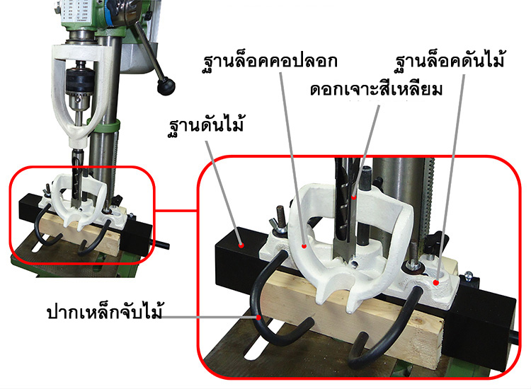 DS09 ชุดแปลงสว่านเป็นแท่นเจาะเดือยไม้สี่เหลี่ยม พร้อมปากกาจับไม้+ดอกชุด 4 ดอก