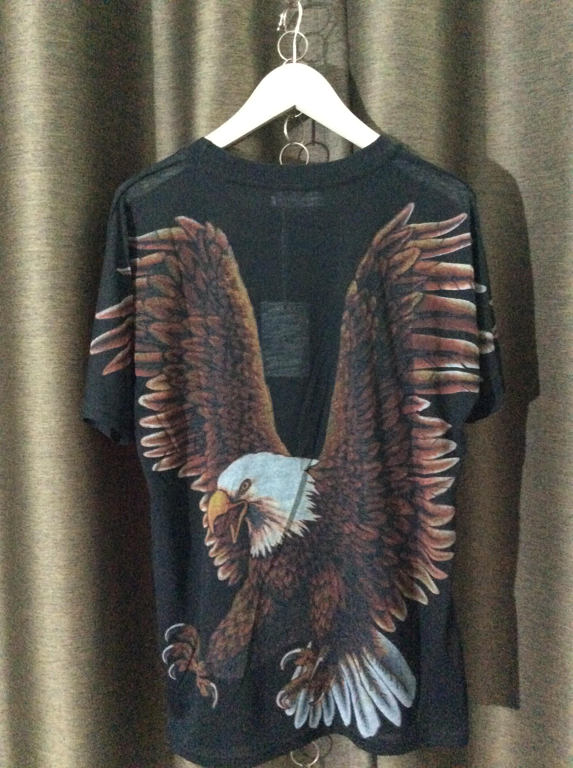 เสื้อยืด เสื้อมุ้งบางเฉียบ สกรีนลายนกอินทรีย์ ลายสกรีนหน้าหลัง