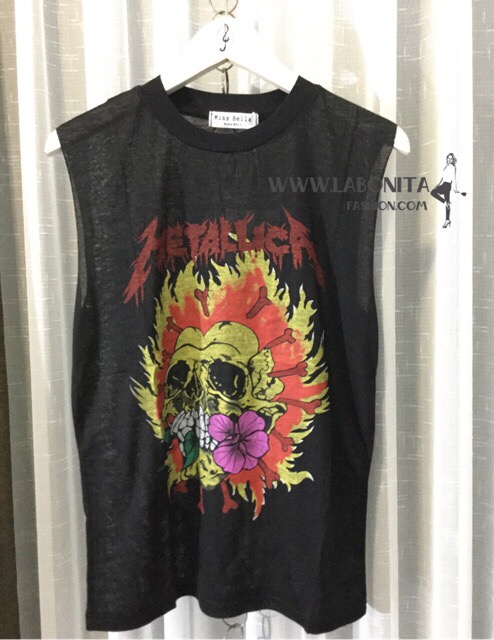 METALLICA เสื้อหัวกระโหลกผู้หญิง เสื้อแขนกุดผ้าบางเฉียบ