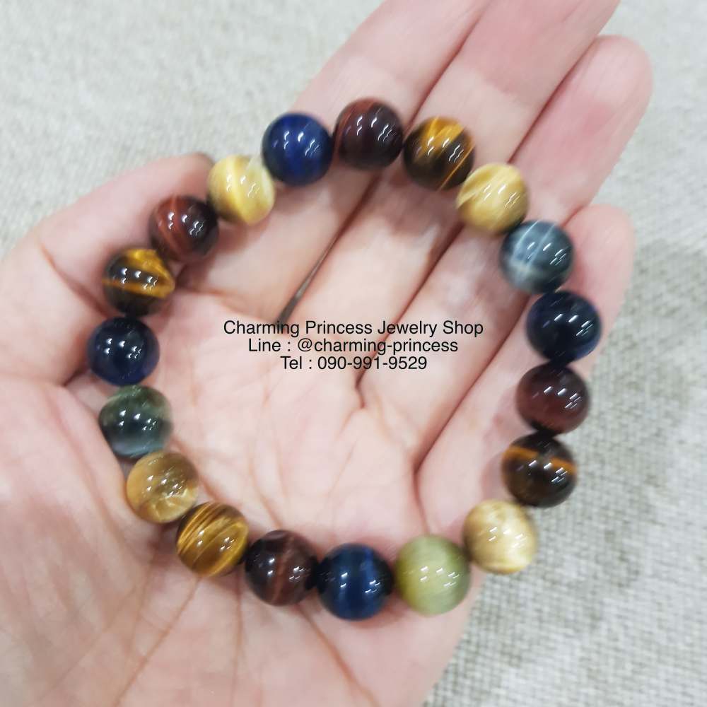 5 พยัคฆราช Tiger Eye Multi Colors หินตาเสือครบทุกสี 10 มม แก้ปีชง พลิกฟื้นดวงชะตา แคล้วคลาดปลอดภัย หินแก้ปีชง Version 2