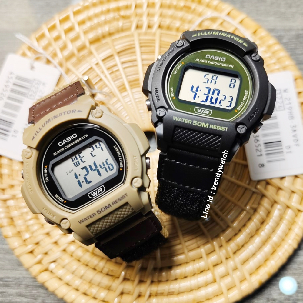 นาฬิกาดิจิตอล CASIO W-219HB สายผ้า ของแท้ 100% รับประกันสินค้า 1 ปีเต็ม
