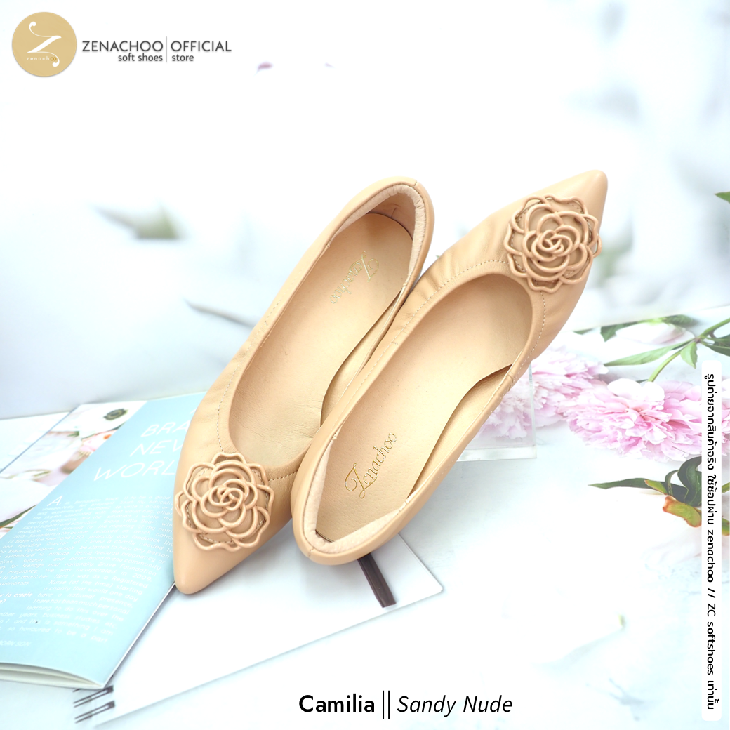 ทรงปกติ เปลี่ยนไซส์ได้-ไม่รับคืน รุ่นขายดี Zenachoo Camilia สูง 1 นิ้ว รองเท้าหนังแกะแท้ หัวแหลมหน้ากว้าง