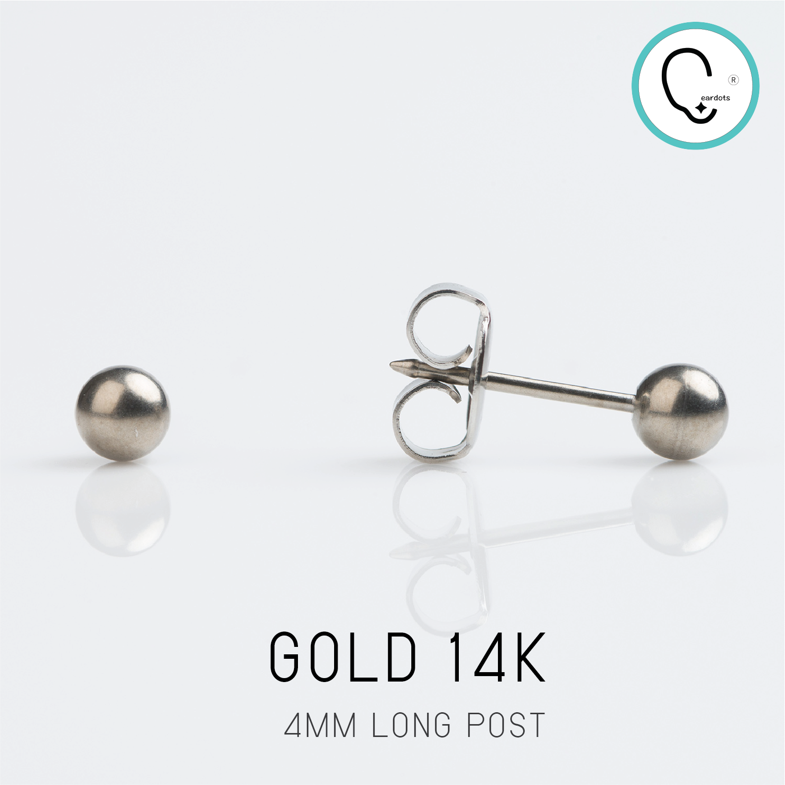 (ส่งฟรี แถมฟรีแป้นหมุดตัน)ก้านยาวพิเศษ ทองแท้14K ต่างหูสำหรับผิวแพ้ง่าย BALL 4MM สีเงิน ปลอดภัย 100%_STD062/H1408