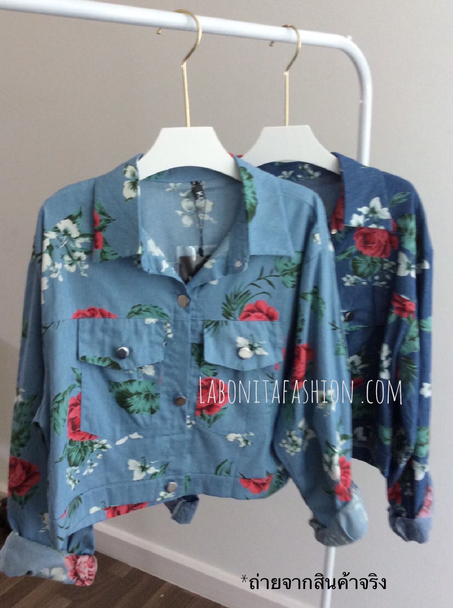 เสื้อครอปยีนส์แขนยาวลายดอกกุหลาบ งานป้าย ypy
