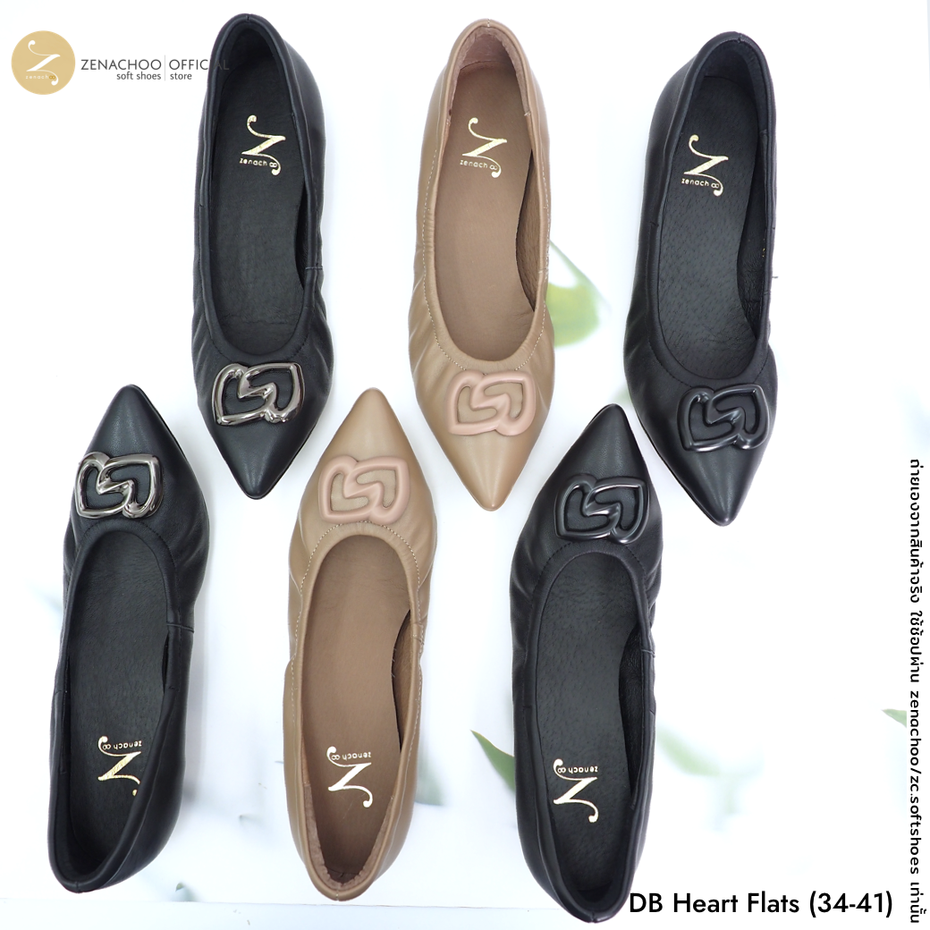 Zenachoo รุ่น DB Heart รองเท้าคัทชูหัวแหลมหน้ากว้าง หนังแกะนิ่มพิเศษ เบา ส้น 1 นิ้ว และส้นเตารีด 2 นิ้ว เปลี่ยนไซซ์ได้