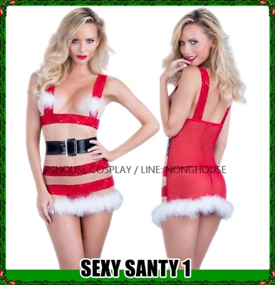 🎅 SEXY SANTY1 ชุดซานตี้แบบเซ็กซี่ ซีทรู พร้อมเข็มขัด ยั่วๆจ้า