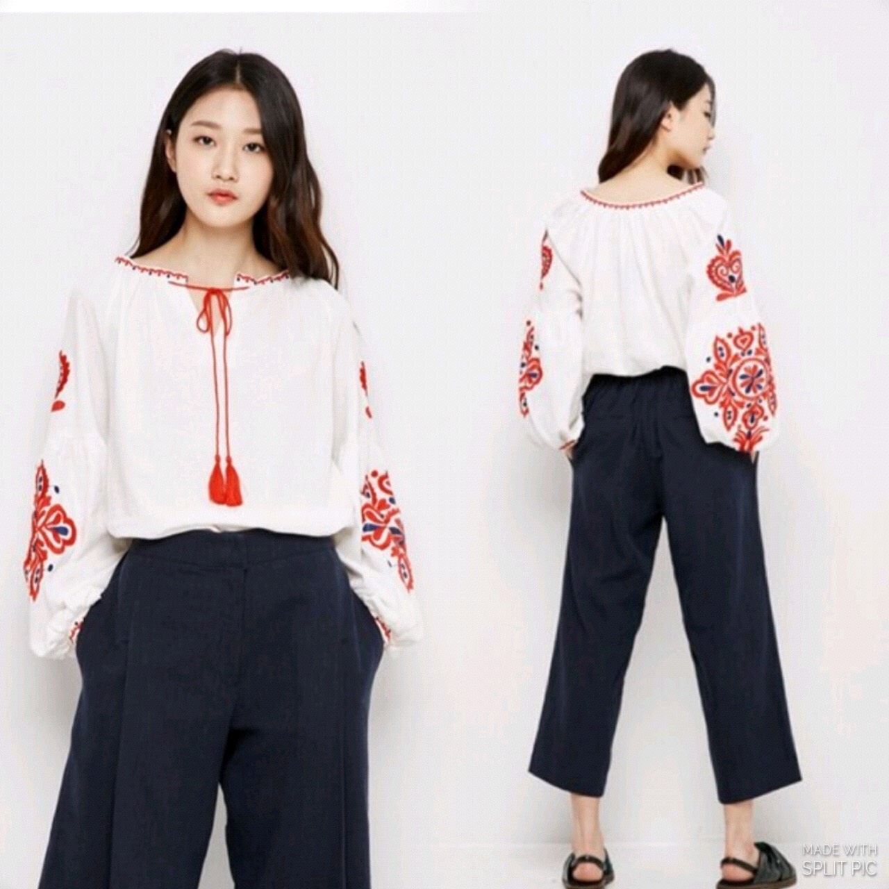 เสื้องานปัก Style korea เสื้อแขนพองปักลายสวยๆ