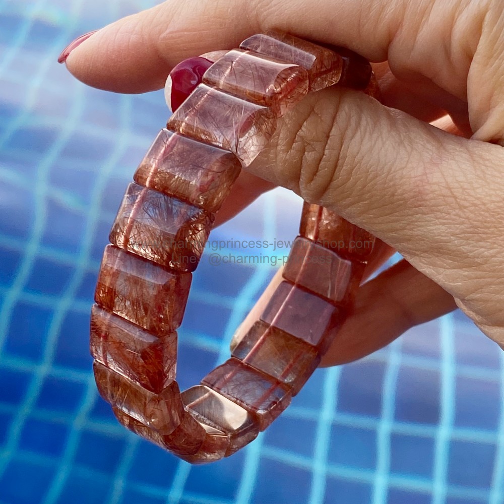 กำไลไหมเศรษฐี ไหมแน่น Red Rutilated Quartz ความกว้างกำไล 56 มม กำไลเป็นแบบยืดได้
