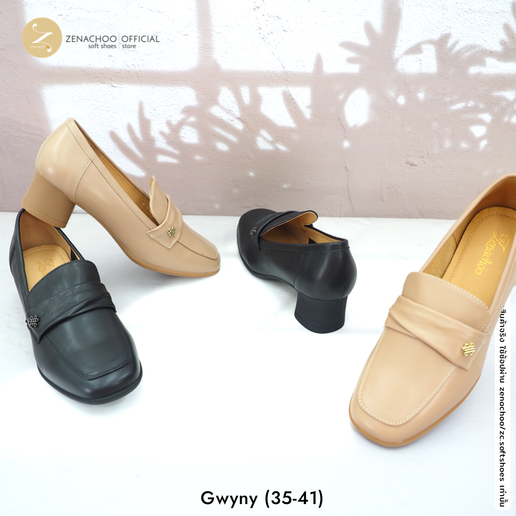 ทรงปกติ เปลี่ยนไซส์ได้-ไม่รับคืน พื้นยางนิ่ม เพื่อสุขภาพ Zenachoo Gwyny สูง 2 นิ้ว รองเท้าหนังแกะแท้ ใส่สบายมาก