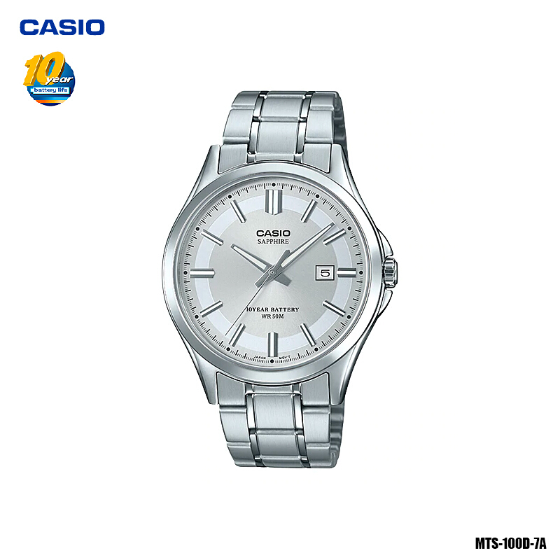 Casio นาฬิกาข้อมือ ผู้ชาย สายสเตนเลสสตีล กระจก Sapphire รุ่น MTS-100D MTS-100L MTS-100L-7A MTS-100D-1A MTS-100D-2A MTS-100D-7A