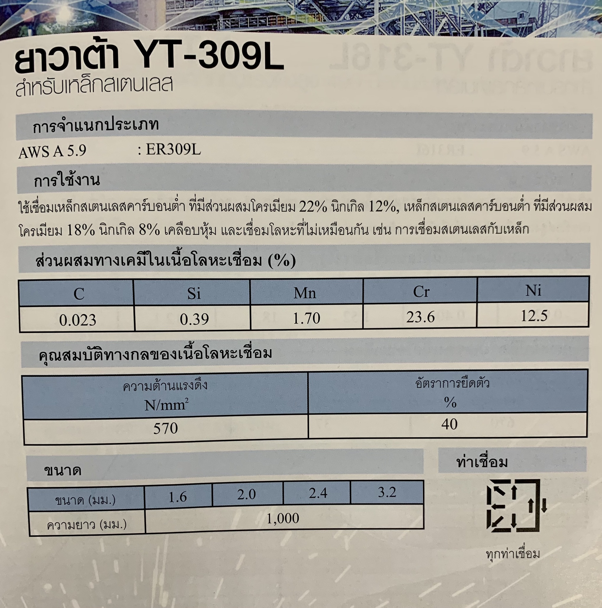 ลวดเชื่อม TIG YAWATA YT-309L (แบ่งขาย 1 กก.)