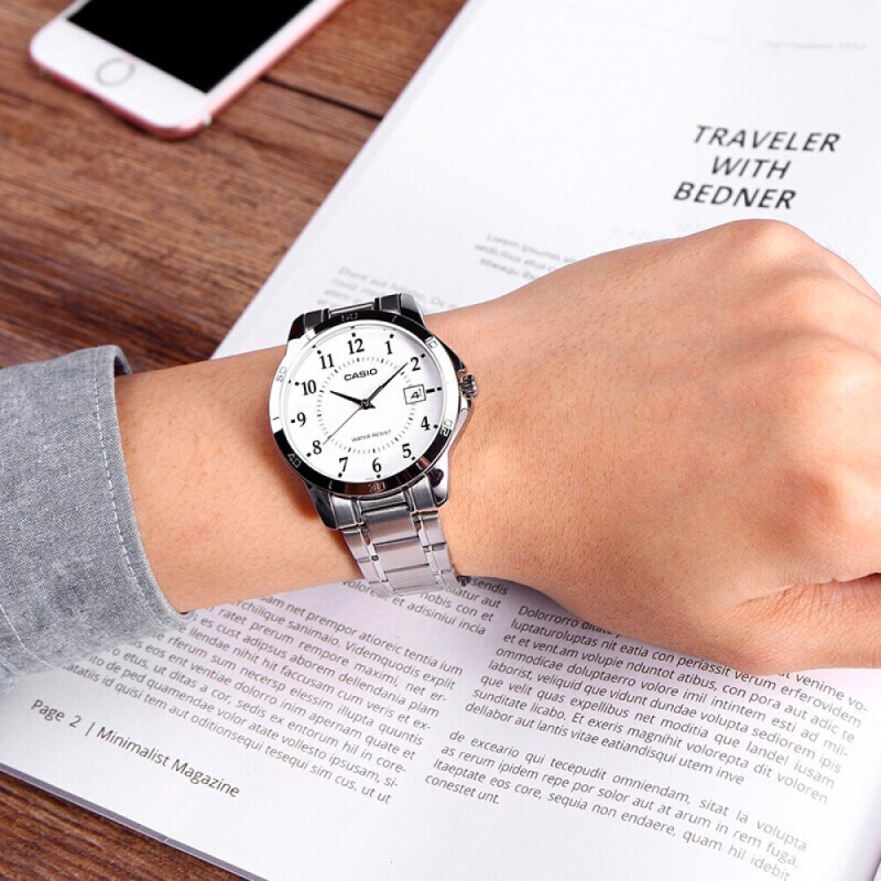 Casio นาฬิกาข้อมือ ผู้ชาย สายสเตนเลสสตีล รุ่น MTP-V004D-7B Casio