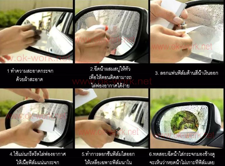 F01C ฟิล์มติดกระจกมองข้างกันน้ำ กันหมอก นาโนฟิล์ม ทรงกลม ขนาด 9.5cm X 9.5 cm ชุด 2 ชิ้น