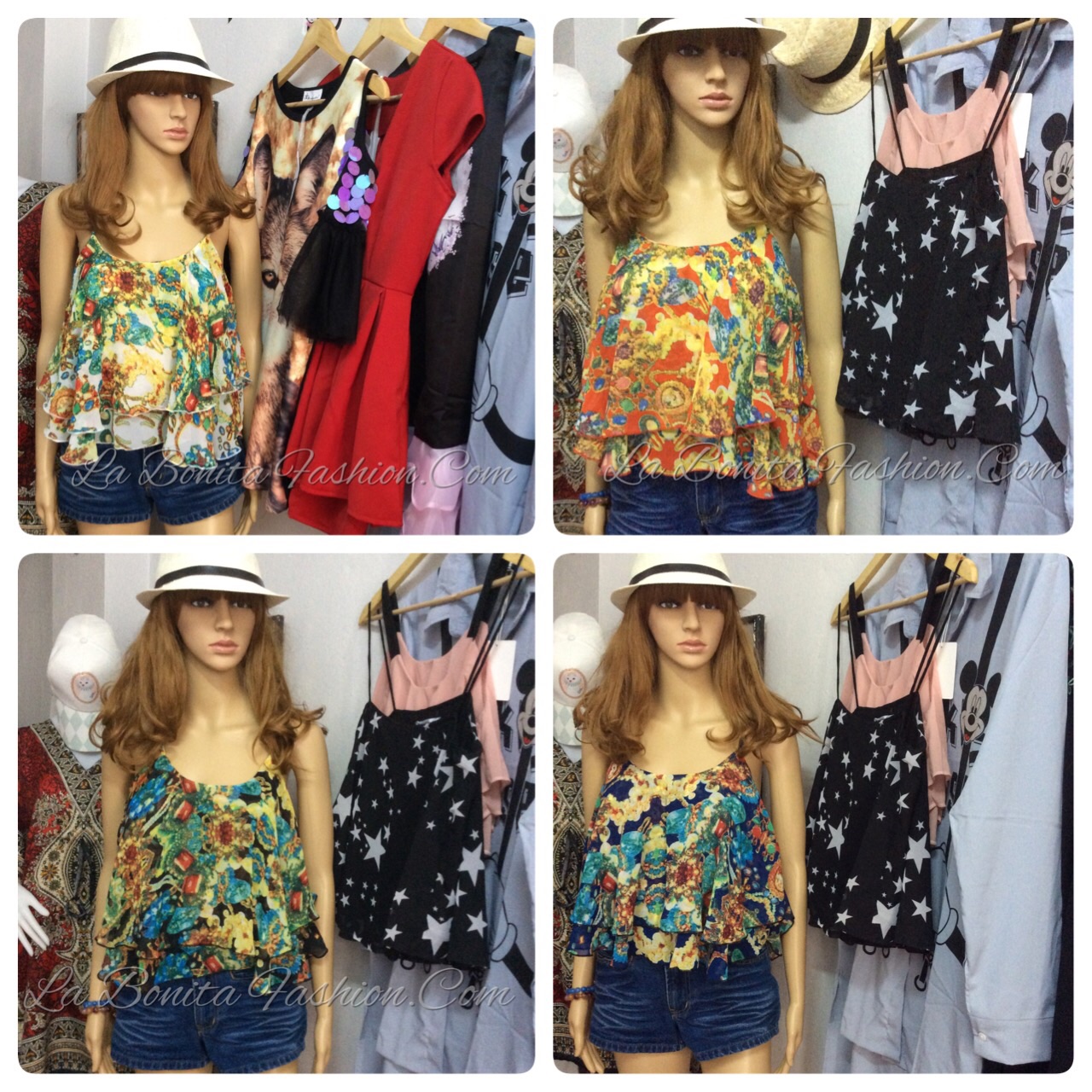 เสื้อสายเดี่ยว2ชั้น ปริ้นลายสวยๆ