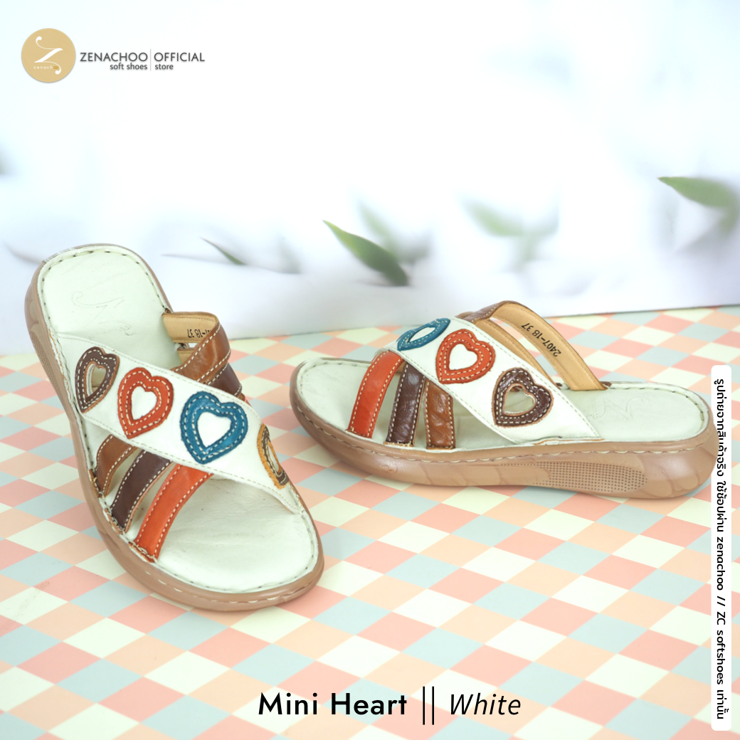 ทรงปกติ เปลี่ยนไซส์ได้-ไม่รับคืน Zenachoo รองเท้าสุขภาพ หนังแท้ทั้งคู่ รุ่น Mini Heart สูง 1.2นิ้ว (3.5เซน) หน้าสวม รับประกันความนุ่มสบาย