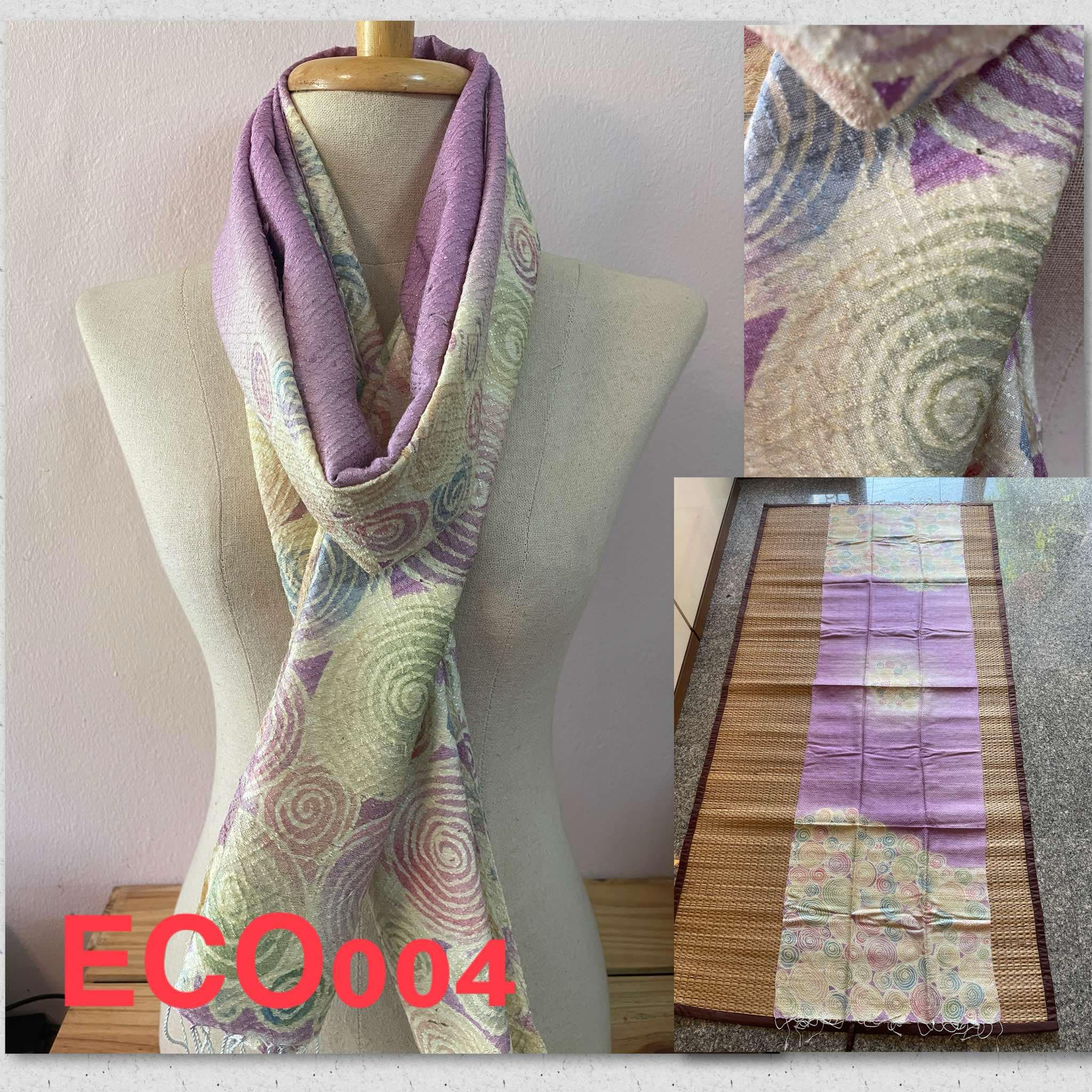 ผ้าพันคอไหมแท้ พิมพ์ลายใบไม้ ออร์แกนิก Eco Print