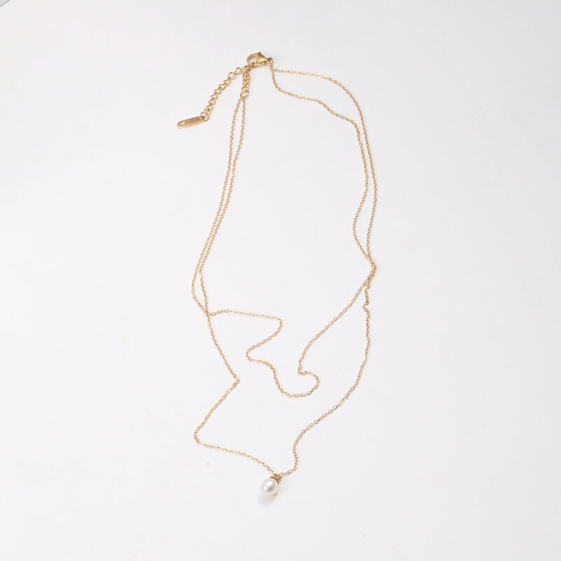 “เช็คสินค้าทัก line ก่อนโอนนะคะ”สร้อยคอสำหรับผิวแพ้ง่าย Unos สองเส้นในเส้นเดียว ประดับมุก_NT353C