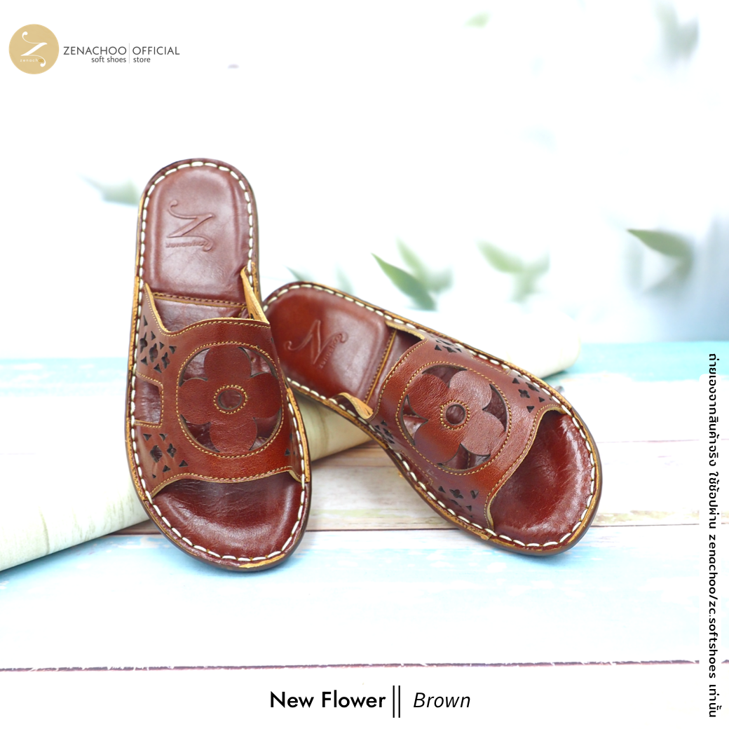 ทรงปกติ เปลี่ยนไซส์ได้-ไม่รับคืน Zenachoo รองเท้าสุขภาพ หนังแท้ทั้งคู่ รุ่น new flower สูง 1 นิ้ว หน้าสวมเดินสบาย รับประกันความนุ่มสบาย